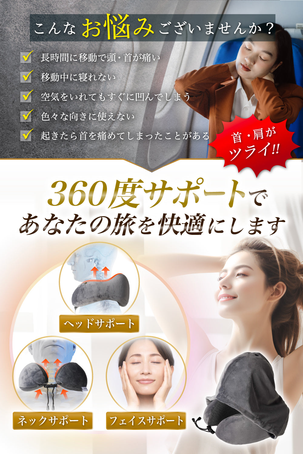 MyComfort トラベルネックピロー フード付き